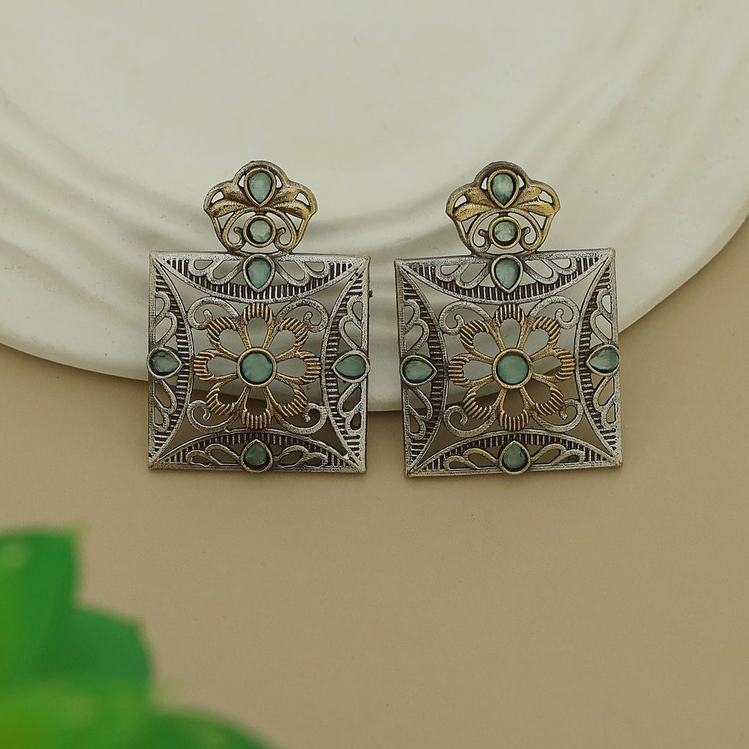 Ailana Dual Tone Square Floral Earring