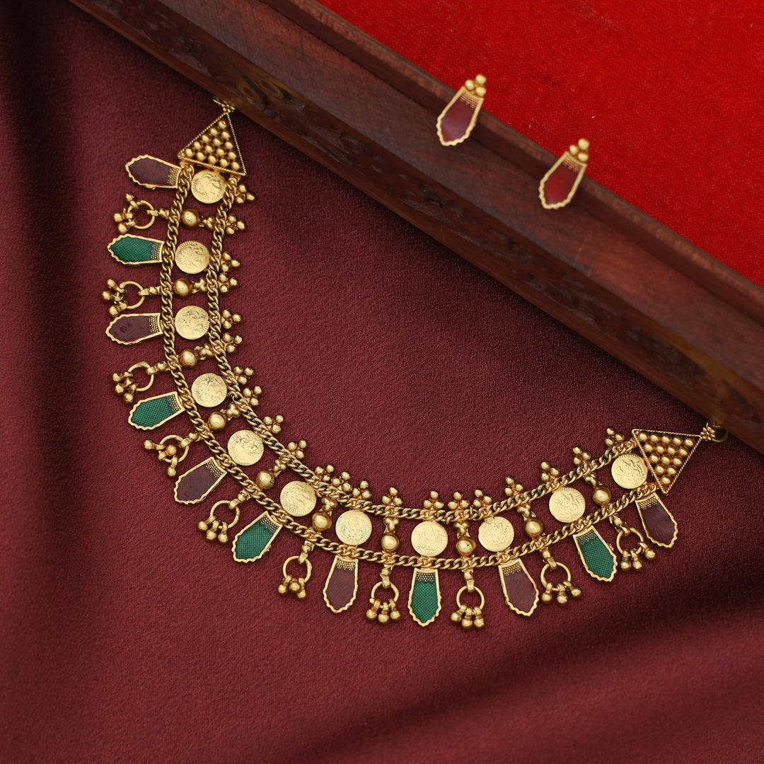 Bhamini Mini Kashi Enamel Choker With Earring