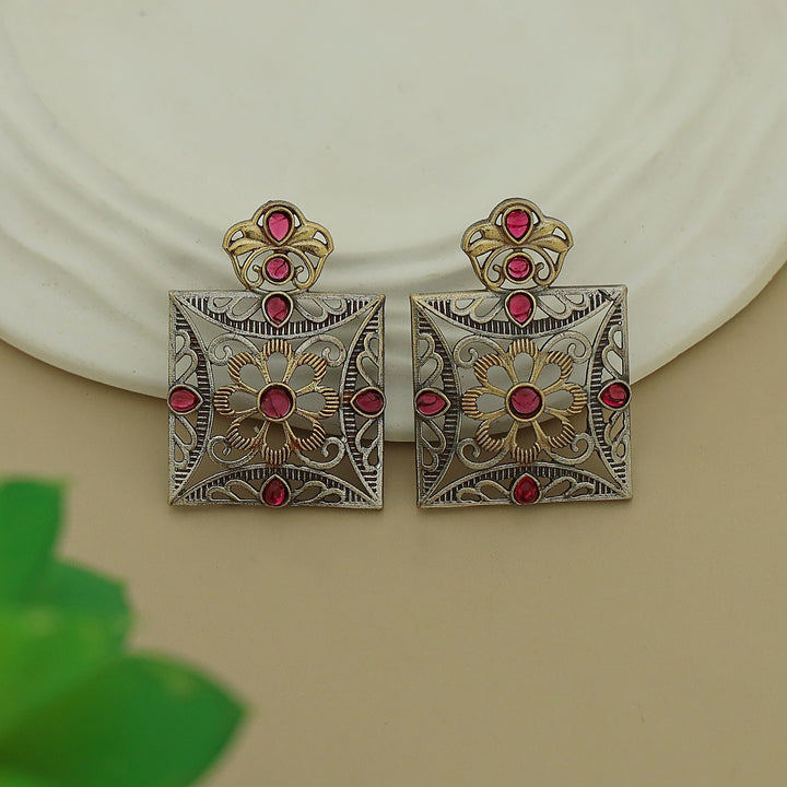 Ailana Dual Tone Square Floral Earring