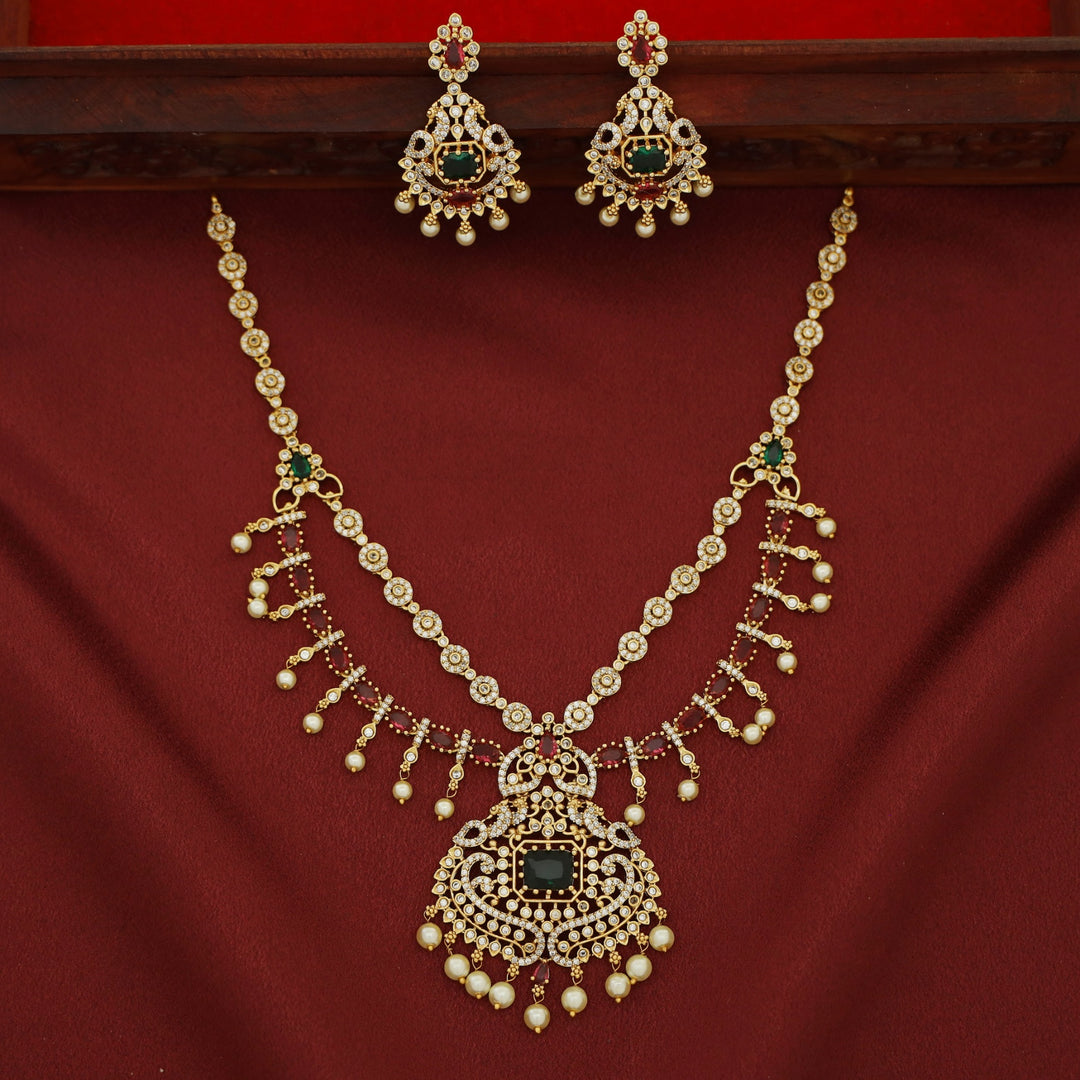 Ishiha AD Stone 2 Layer Bridal Set Neckpiece with Earring
