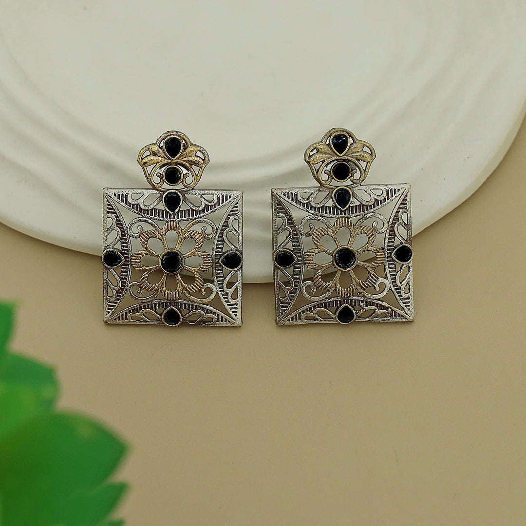 Ailana Dual Tone Square Floral Earring
