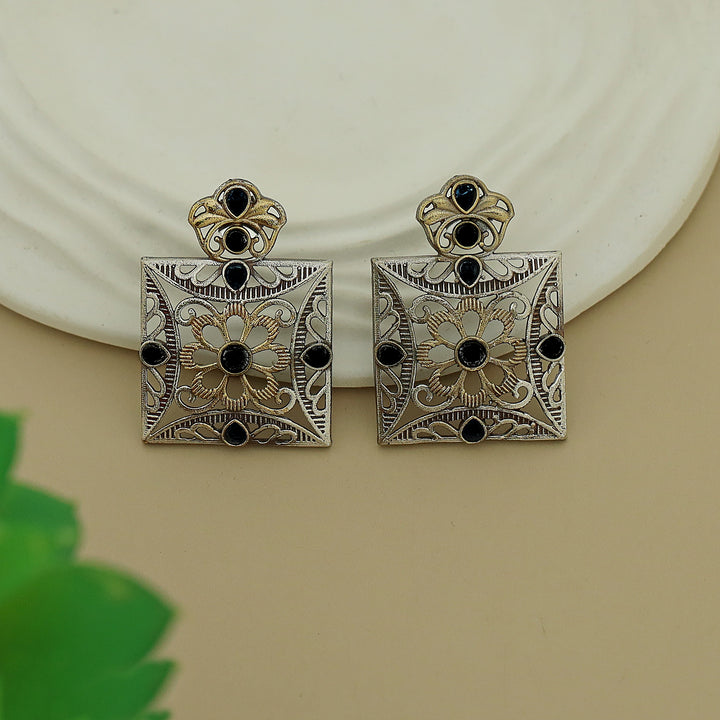 Ailana Dual Tone Square Floral Earring