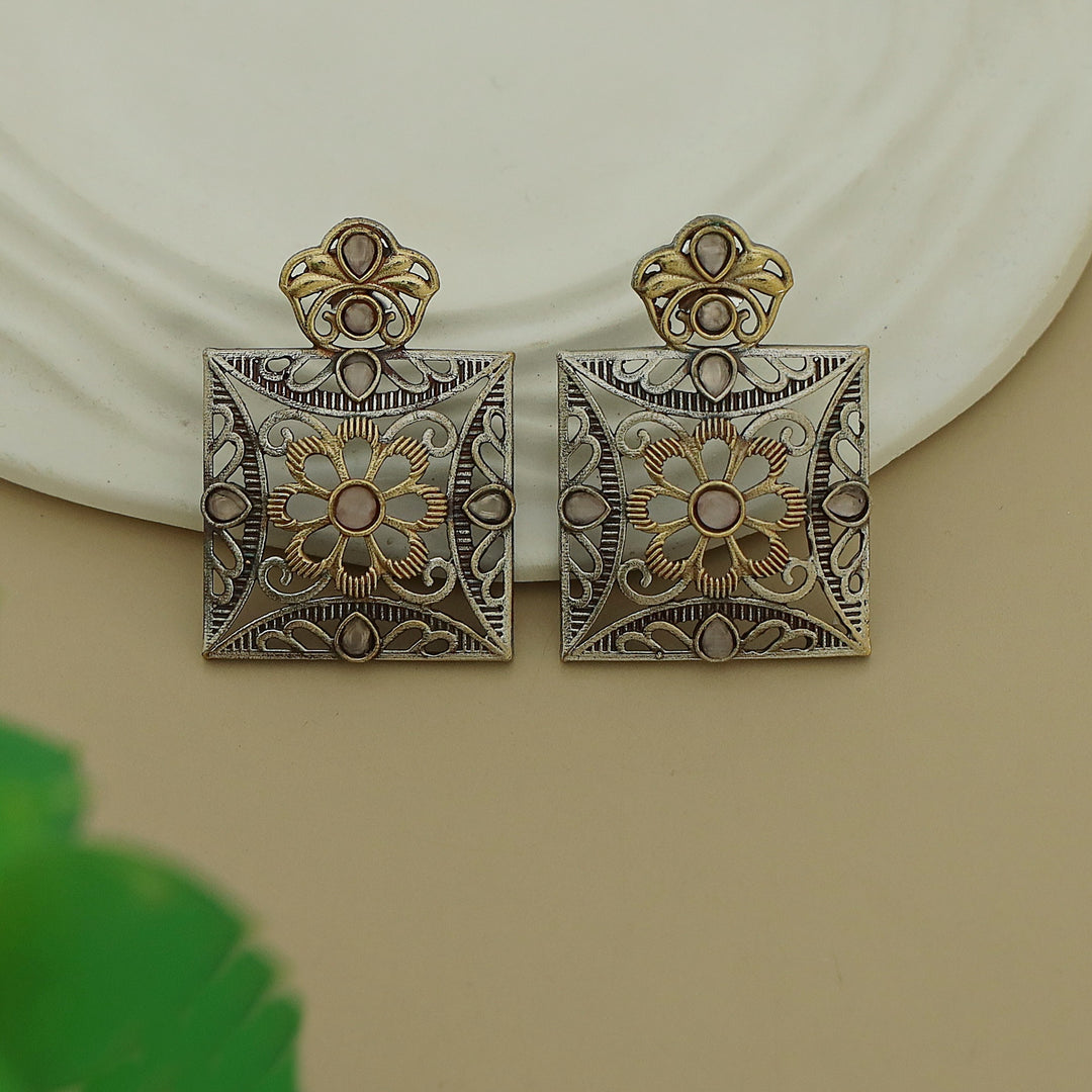 Ailana Dual Tone Square Floral Earring