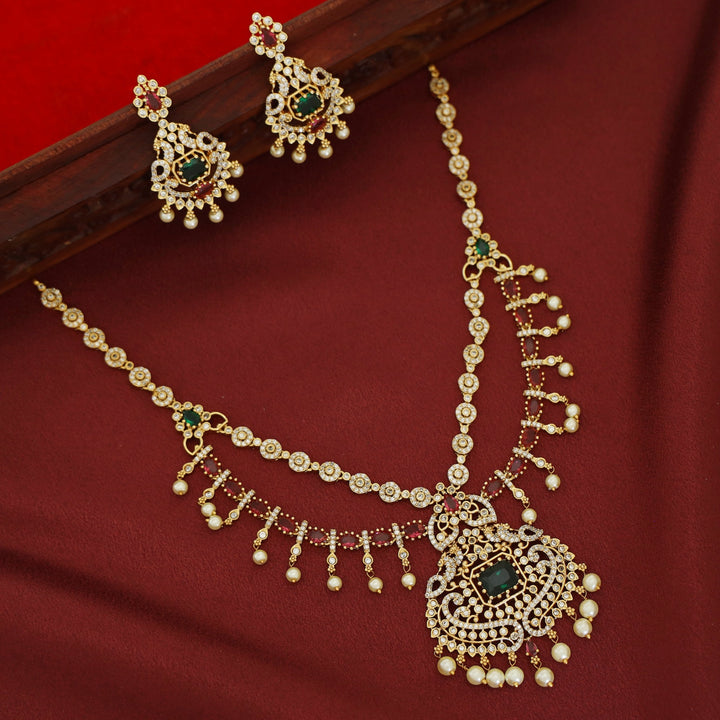 Ishiha AD Stone 2 Layer Bridal Set Neckpiece with Earring