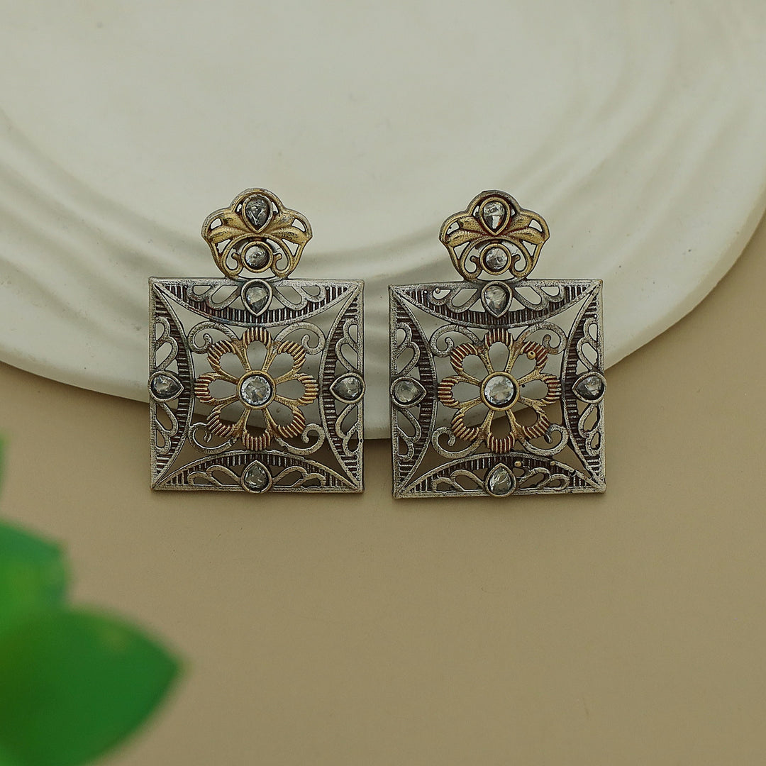 Ailana Dual Tone Square Floral Earring