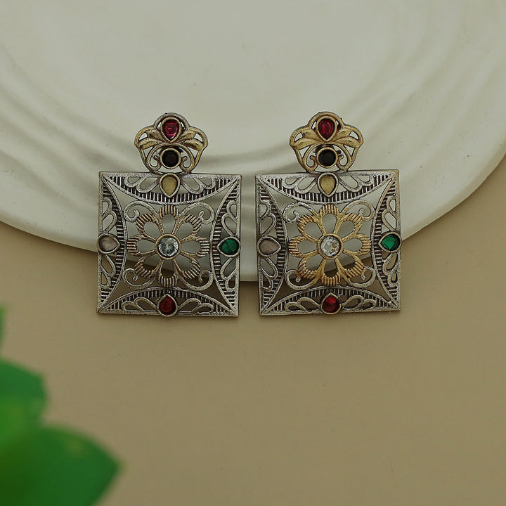 Ailana Dual Tone Square Floral Earring
