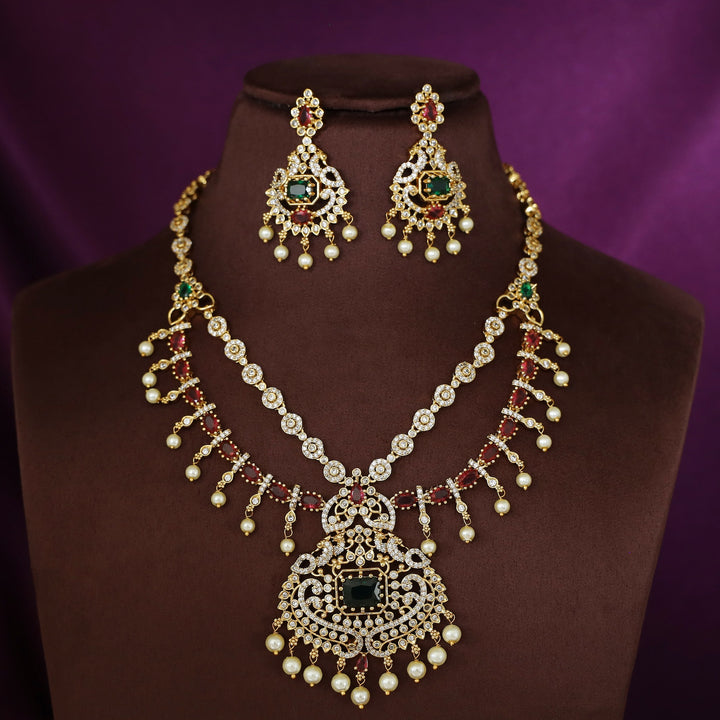 Ishiha AD Stone 2 Layer Bridal Set Neckpiece with Earring