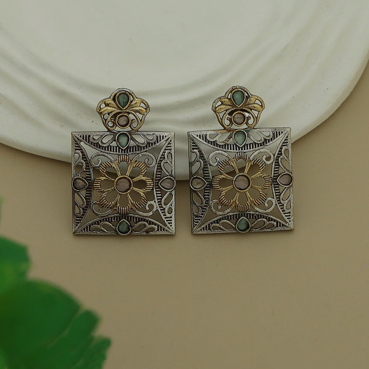 Ailana Dual Tone Square Floral Earring
