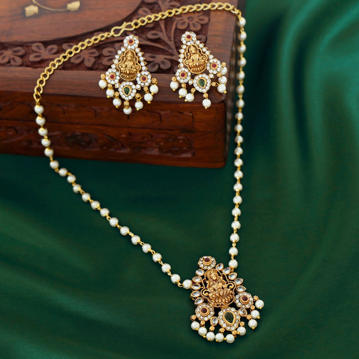 Hemamalini Golden Lekshmi Pearl Neckpiece With Earring