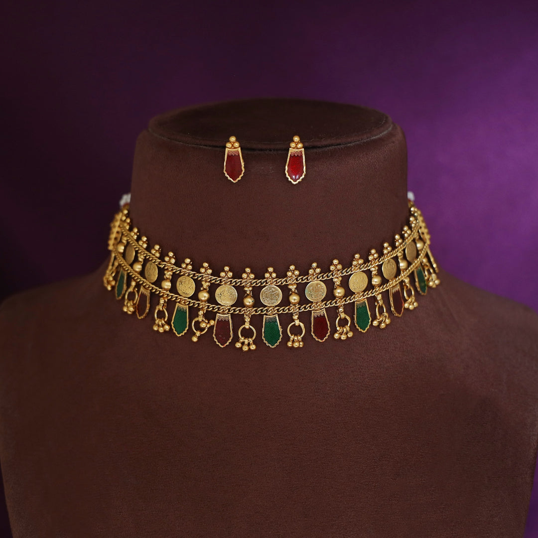 Bhamini Mini Kashi Enamel Choker With Earring