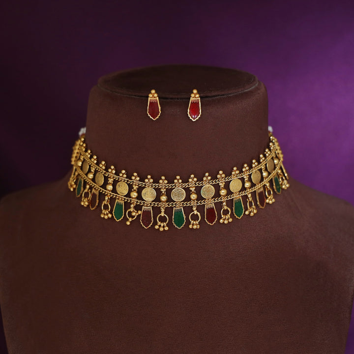 Bhamini Mini Kashi Enamel Choker With Earring