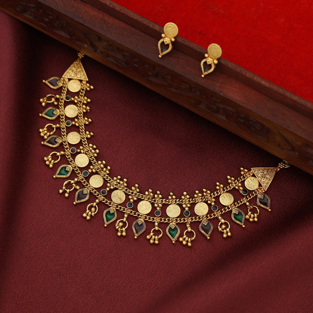 Jyothika Mini Kashi Palakka Enamel Choker With Earring