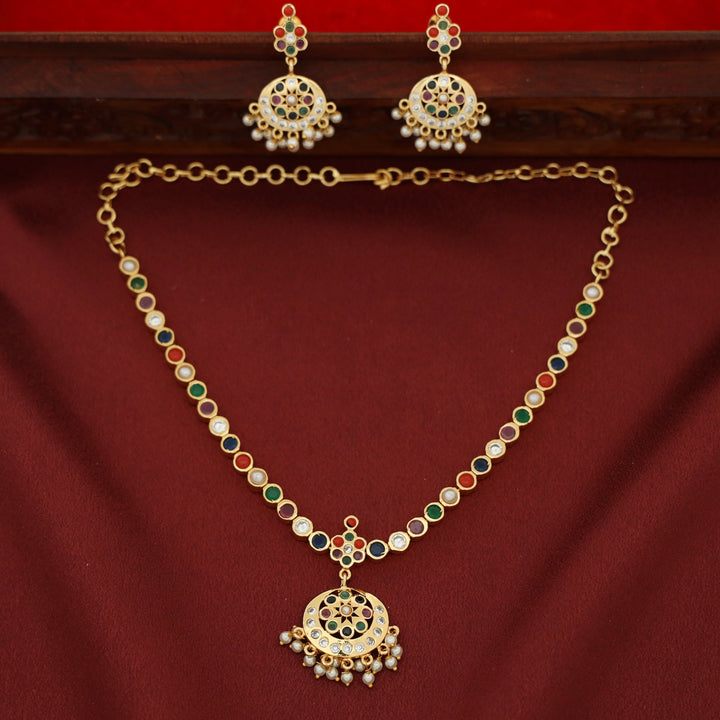 Lemsha Multicolour Flower Pearl Neckpiece with Earring