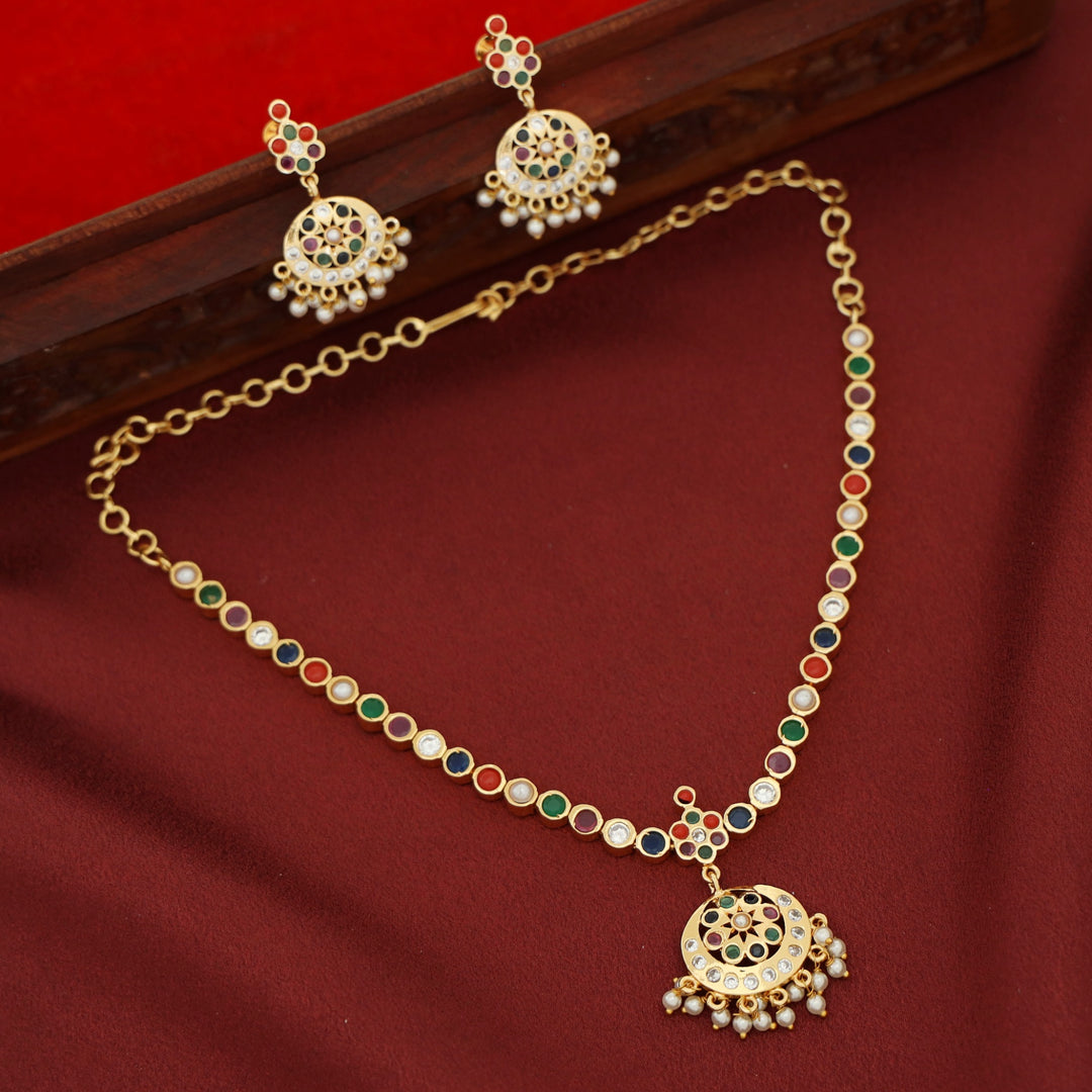 Lemsha Multicolour Flower Pearl Neckpiece with Earring