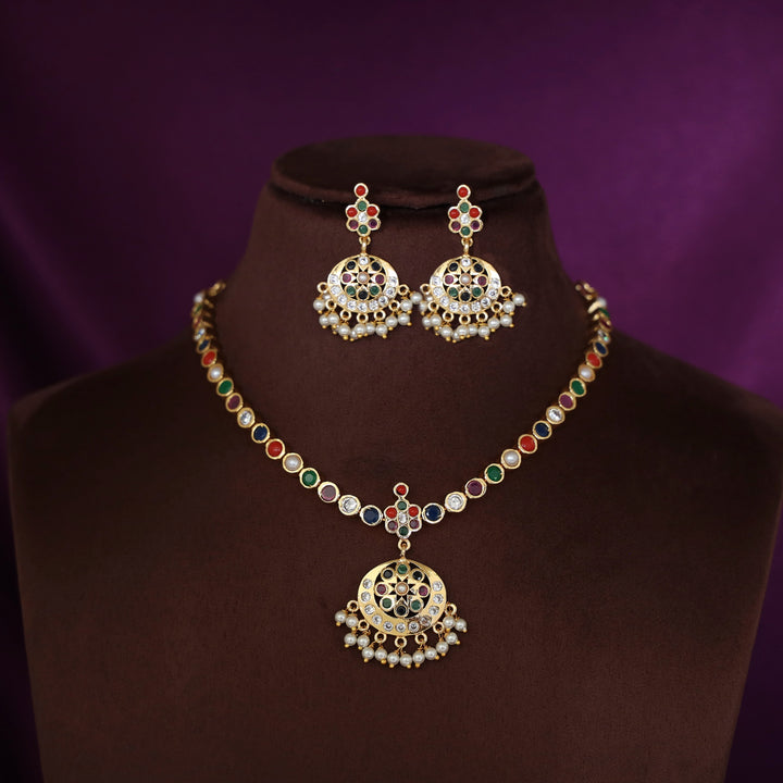 Lemsha Multicolour Flower Pearl Neckpiece with Earring