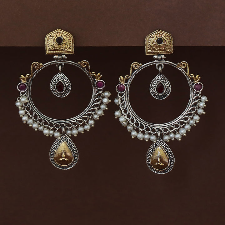 Atisha Dual Tone Circle Pearl Earring
