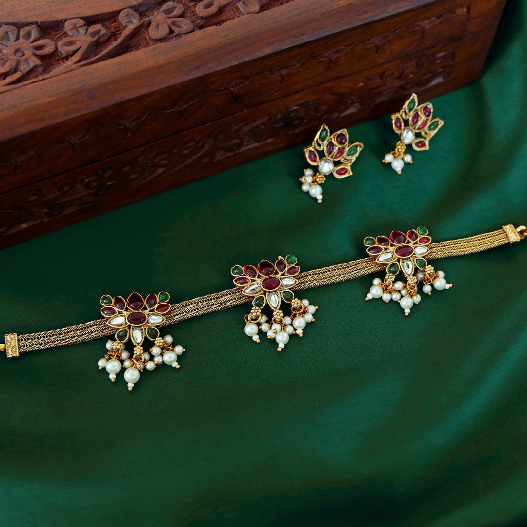 Padma Floral Pearl Choker With Earring