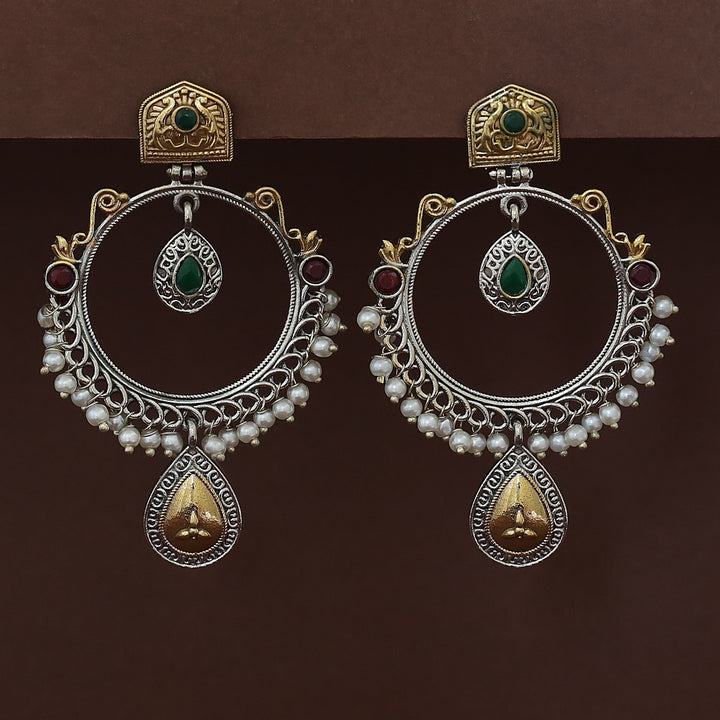 Atisha Dual Tone Circle Pearl Earring