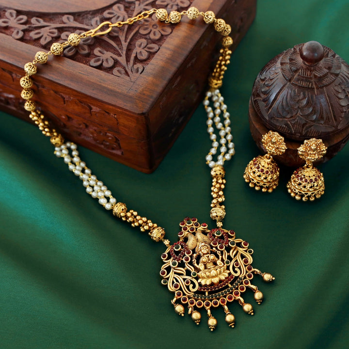 Rukmini Devi Pearl Ball Pendant Neckpiece With Jhumka