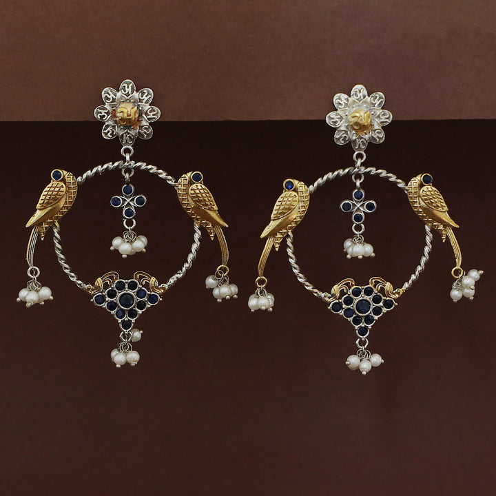 Jianna Flower Dual Tone Pearl Twin Bird Circle Earring