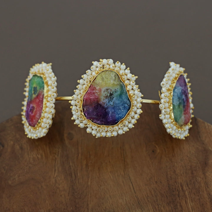 3 Stone Rainbow Solar Agate Bracelets