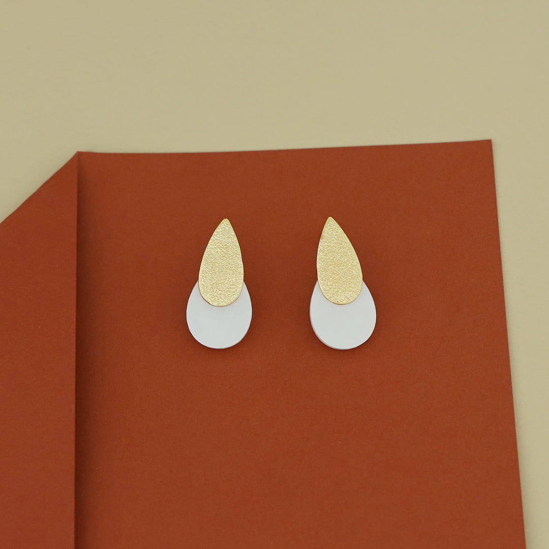 Gazala Textured Golden Drop MOP Earring