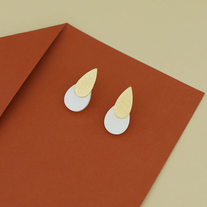 Gazala Textured Golden Drop MOP Earring