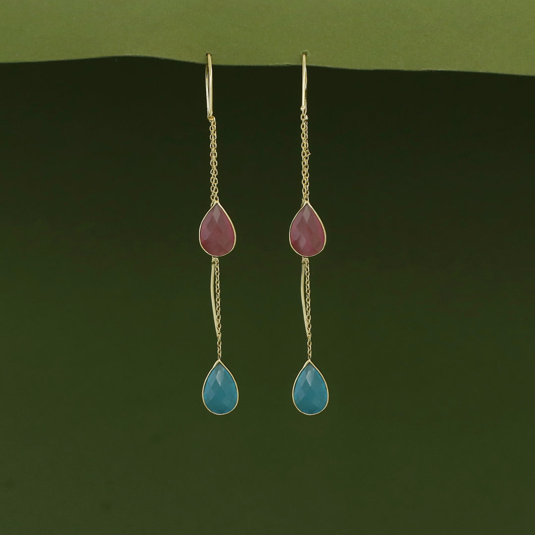 Jaisica Dual Glossy Drop Needle And Thread Earring