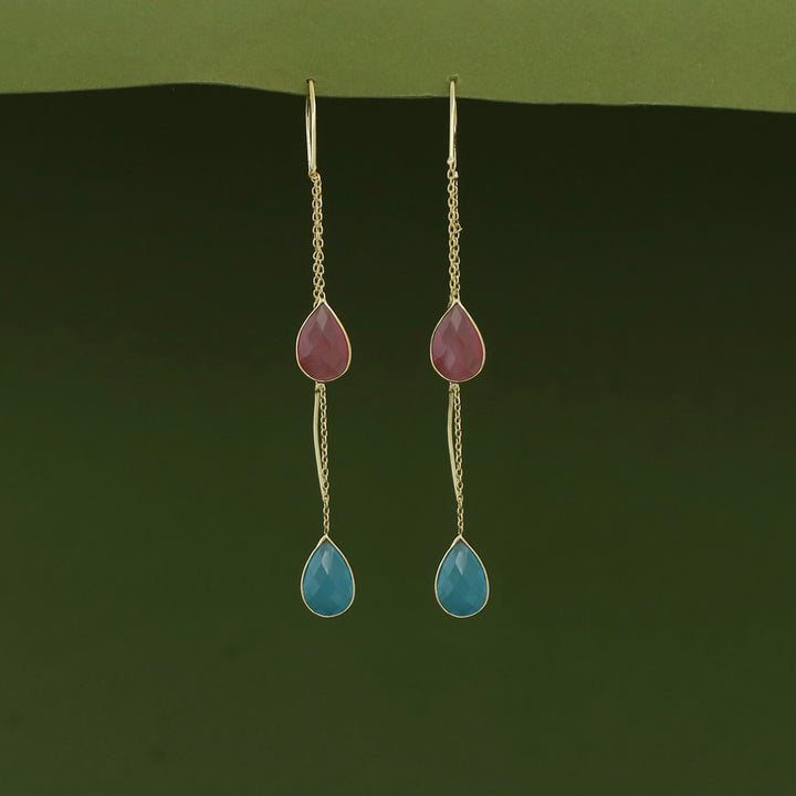 Jaisica Dual Glossy Drop Needle And Thread Earring