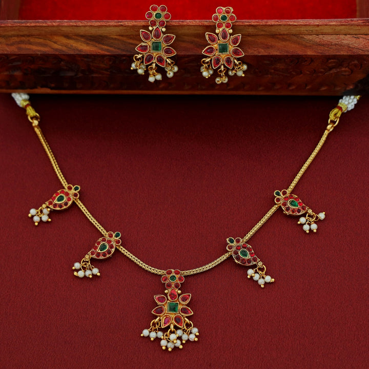 Aradhana Mango Pearl Short Neckpiece With Earring