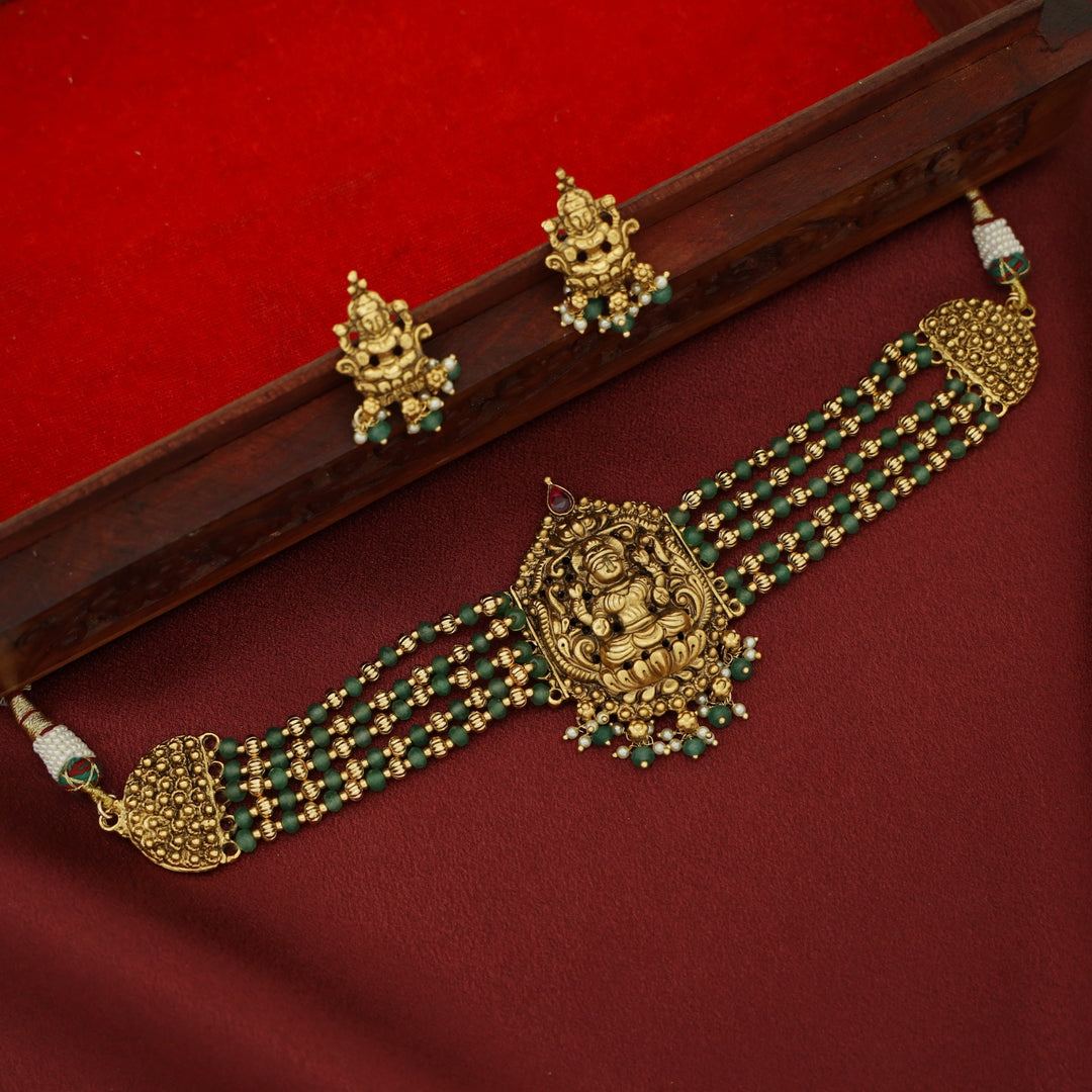 Darpana Devi 5 Layer Beaded Choker With Earring