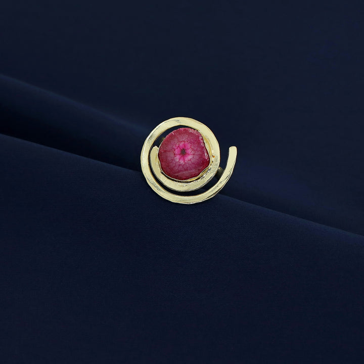 Agate Single Stone Spiral Golden Ring