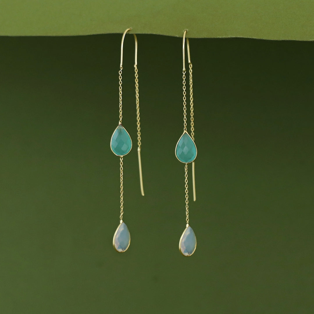 Jaisica Dual Glossy Drop Needle And Thread Earring