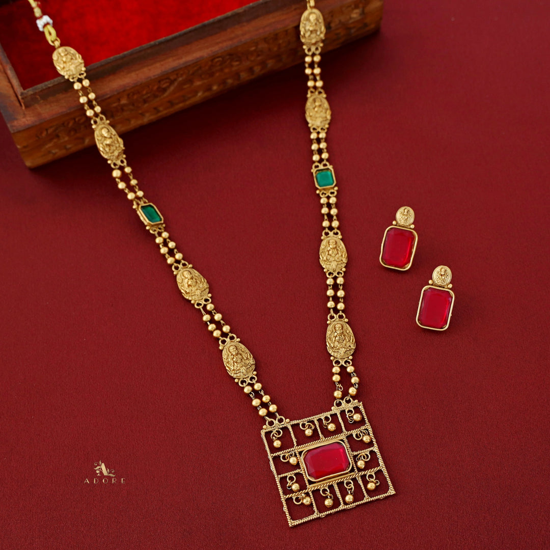 Lakshmi Golden Ball Square Haram Neckpiece With Earring