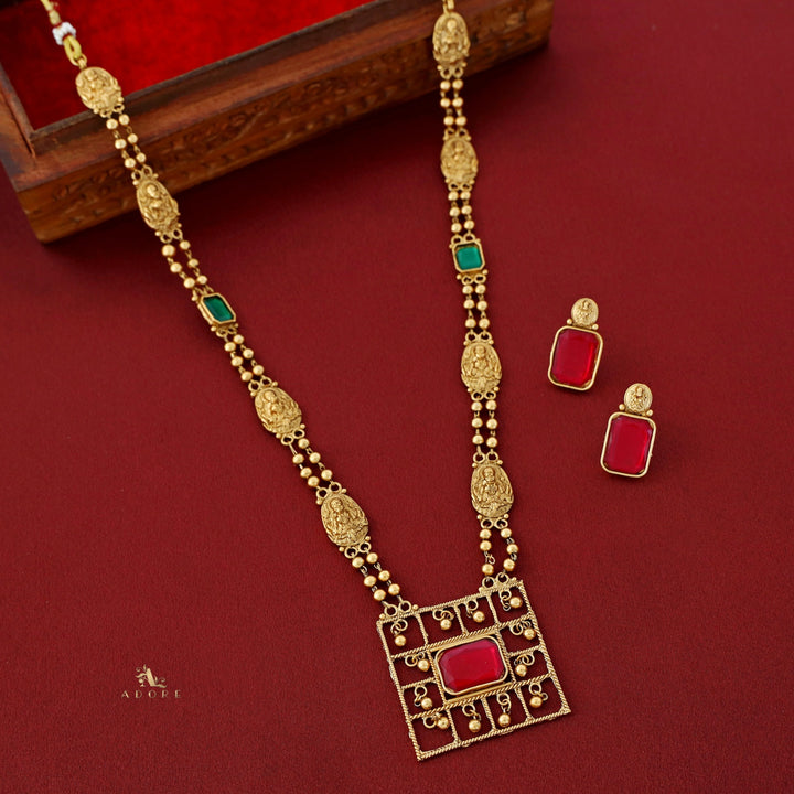 Lakshmi Golden Ball Square Haram Neckpiece With Earring
