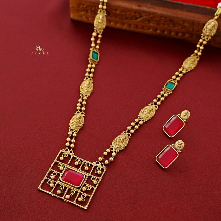 Lakshmi Golden Ball Square Haram Neckpiece With Earring