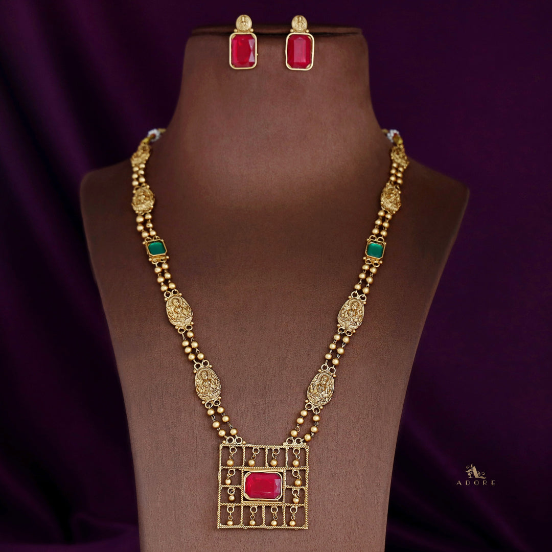 Lakshmi Golden Ball Square Haram Neckpiece With Earring