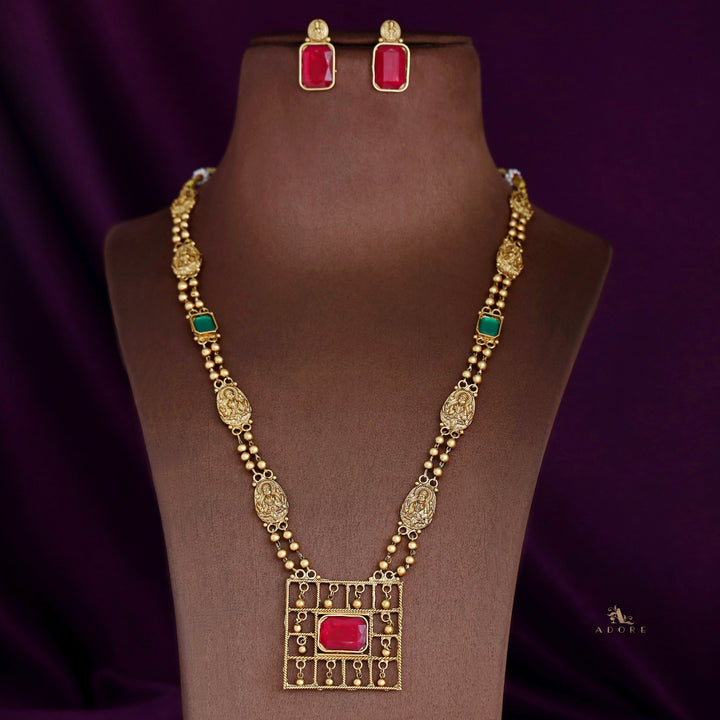 Lakshmi Golden Ball Square Haram Neckpiece With Earring