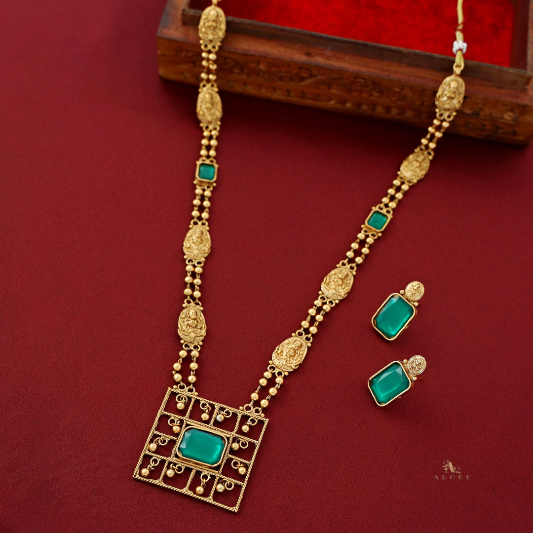 Lakshmi Golden Ball Square Haram Neckpiece With Earring