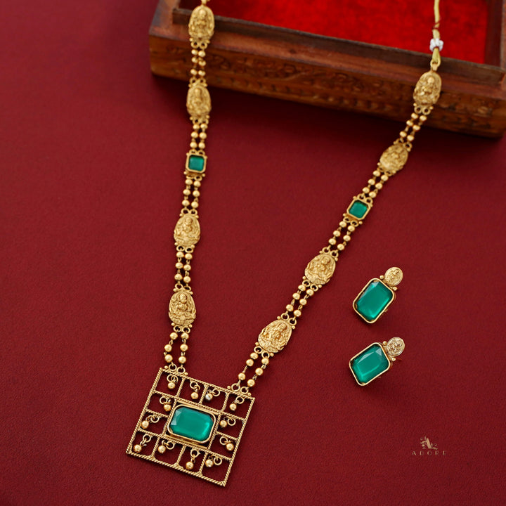 Lakshmi Golden Ball Square Haram Neckpiece With Earring