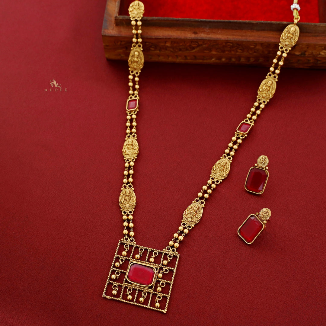 Lakshmi Golden Ball Square Haram Neckpiece With Earring