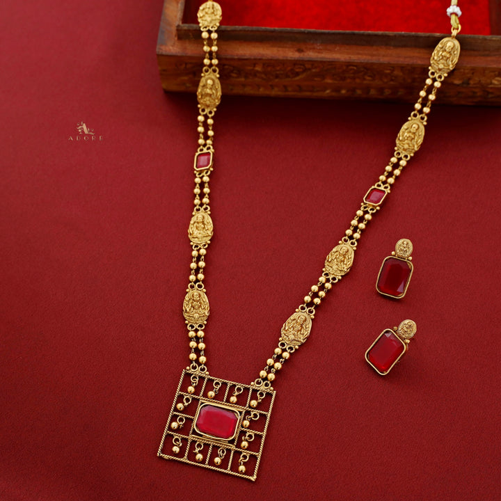 Lakshmi Golden Ball Square Haram Neckpiece With Earring