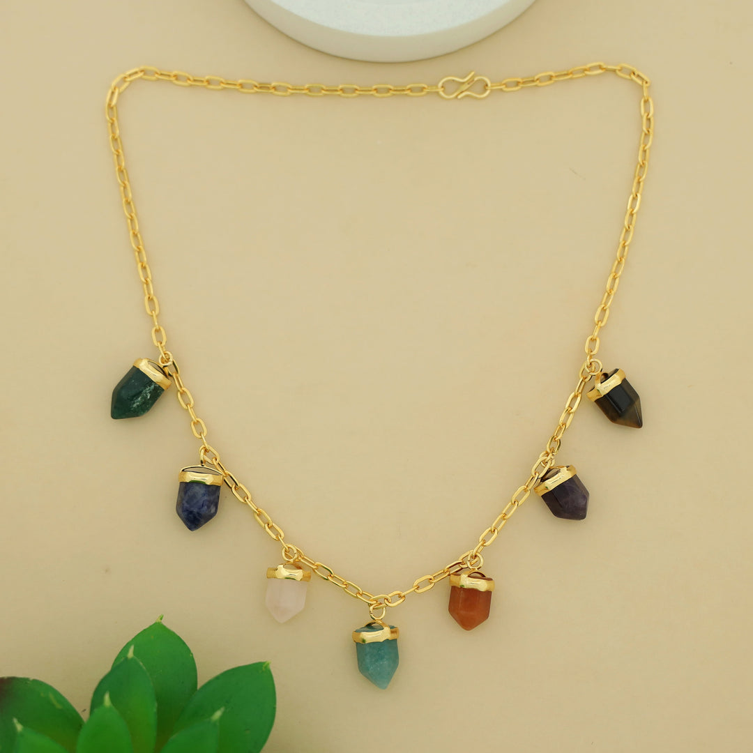 Visha Golden Chainy Mini Pencil Gemstone Neckpiece