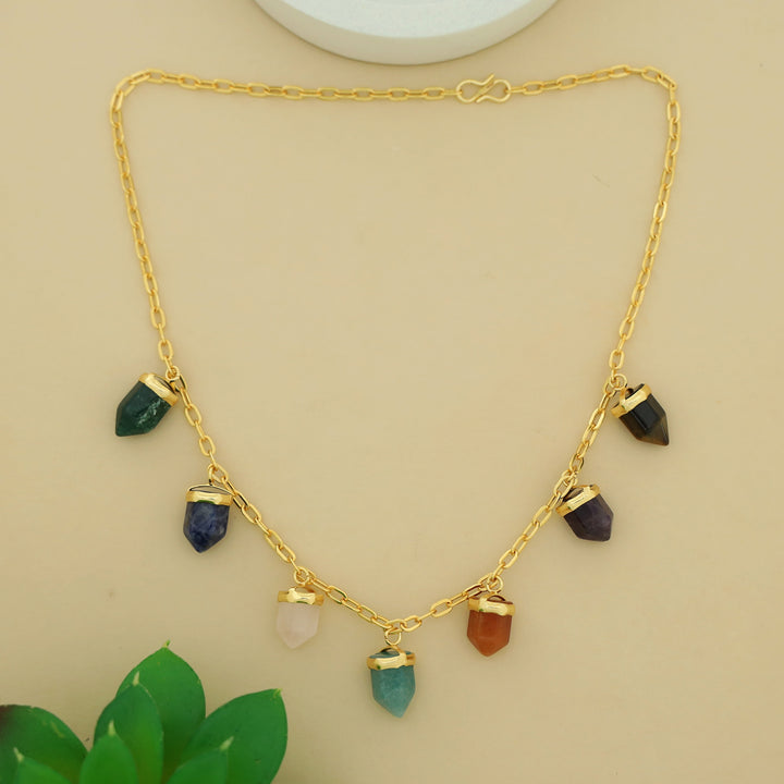 Visha Golden Chainy Mini Pencil Gemstone Neckpiece