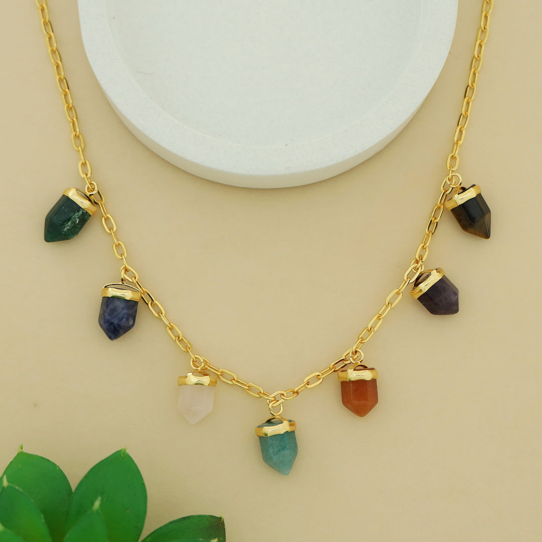 Visha Golden Chainy Mini Pencil Gemstone Neckpiece