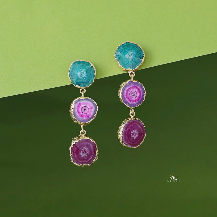 Iliana 3 Layer Solar Agate Earring