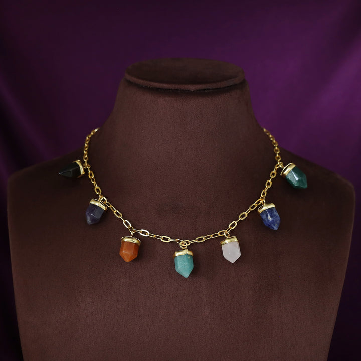 Visha Golden Chainy Mini Pencil Gemstone Neckpiece