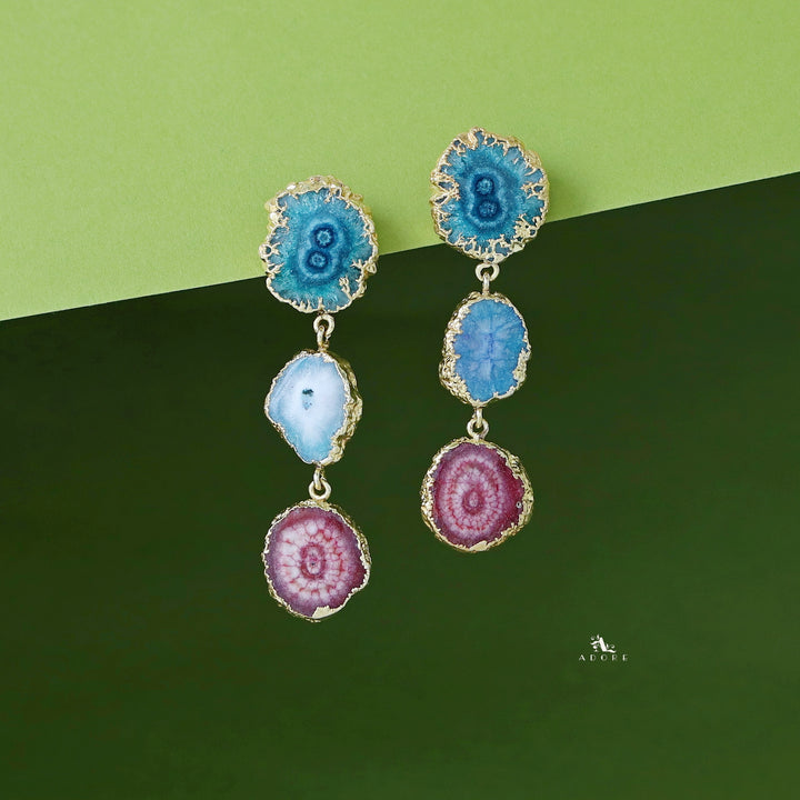 Iliana 3 Layer Solar Agate Earring