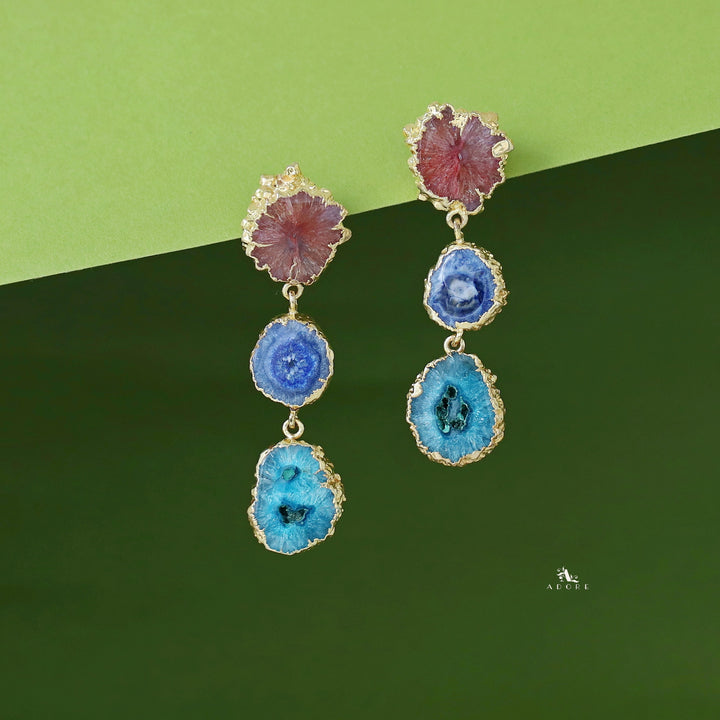 Iliana 3 Layer Solar Agate Earring