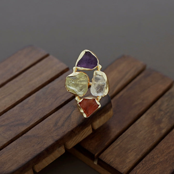 4 Raw Stone Ring (Adjustable)